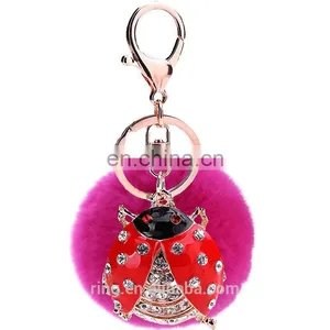 Rabbit Fur Ball Key Chain Beetle Bag Pendant Car Accessories thumbnail-5