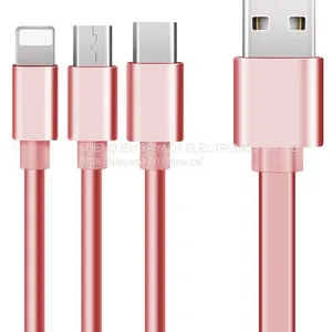 USB Cable LOGO Printed Stretch One Tow Three Data Cable Type-c Customized 2a Three-in-one Charging Cable Android Apple Universal Quick Charging Cable thumbnail-1