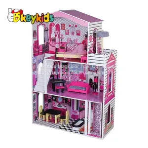 2019 Top Sale Children Miniature Furniture Toys Wooden Dollhouse With Sounds W06A365 thumbnail-2