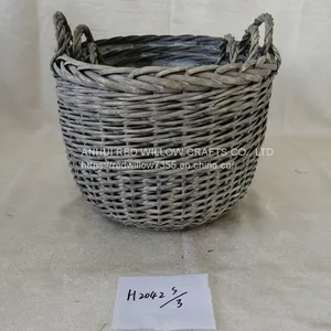 New Design Grey Painted Round Shape Wicker Storage Baskets With Handle thumbnail-1