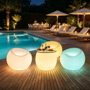 Luminous Illuminated Outdoor Bar Furniture LED Glowing Table Chair Set for Nightclub Garden Party Events thumbnail-4