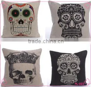 Soft Linen Cotton Material Pillow Case for Car Sofa Home Decor Customized Cushion Cover Case Skull Printed thumbnail-1