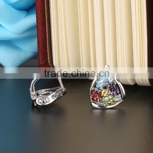 925 Sterling Silver Muilti Color Genuine Gems Clip on Earring Amethyst,Topaz,Peridot,Citrine,Garnet Mix or Single thumbnail-1