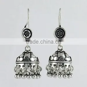 Dazzling Rava Work Jhumka ! Oxidized 925 Sterling Silver Earring, Online Silver Jewelry, Silver Jewelry Wholesaler thumbnail-1