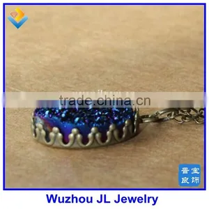 Blue Druzy Oval Shape Copper Pendant Necklace/ Blue Druzy Necklace thumbnail-4