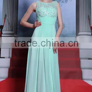 Vestidos de Fiesta 2016 Custom Made Chiffon Beaded Free Long Green Prom Dress thumbnail-2