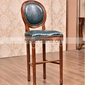 French Louis Chair Wood Frame Bar Stool Leather Chairs thumbnail-1