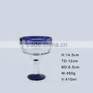 Blue Rim and Bottom Thick Thickness Short Stem Ice-cream Margaret Glass thumbnail-2