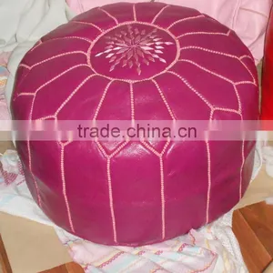 Fuchsia Moroccan Leather Pouf Handmade Pouffe thumbnail-1