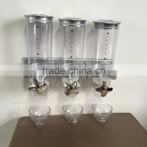 Faxtory Sale Triple Wall Mounted Dry Food Dispenser Plastic Canisters Portion Control Knob thumbnail-2