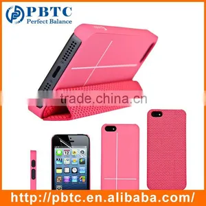 Set Screen Protector And Case For Iphone 5 , Black Hexagon Pattern Smart PU Case Cover thumbnail-4