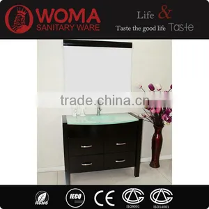 Modern Glass Wash Basin Black Cabinet Wood Bathroom Furniture No.1004D thumbnail-1