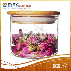 Heat Resistant Borosilicate Storage Glass Jar With Seal Airtight Wood Lid thumbnail-1