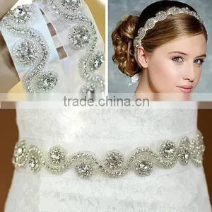 Elegant Graceful Crystal Beaded Bridal Sash Belt for Wedding Dress thumbnail-1