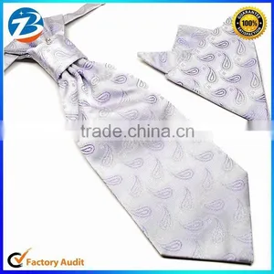 HOT SALE Classical Light Color Designs Mens Ascot Ties and Hanky Set thumbnail-1