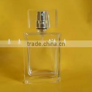 50ml Luxury Transparent Glass Square Shape Perfume Bottle With Shiny Sliver Metal Sprayer Pump Cap thumbnail-2
