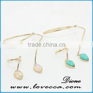 High Quality Women Simple Design Gold Natural Stone Bead Bracelet Charms Cuff Bangles thumbnail-1
