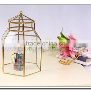 Elegant Vintage Brass Glass PYRAMID Triangle BOX CURIO DISPLAY CASE Box Terrarium Catus| Brass Glass Crystal Wedding Table Vases thumbnail-3