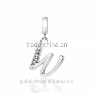 S067W Globalwin 925 Sterling Silver Alphabet Letter W Paved With Crystals Charms thumbnail-2