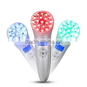 Portable Bio RF Skin 3Mhz 3 Lights LED Photon Ultrasonic Facial Massager thumbnail-1