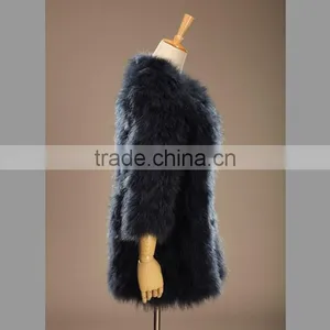 Soft Simple Elegant Dark Blue Turkey Fur Coat thumbnail-2