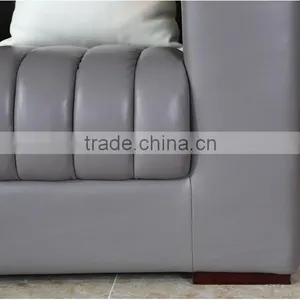 Artistic Grey Color Genuine Leather Living Room Sofa, Golden Color Stainless Steel Coffee Table With Marble Top(MOQ=1 SET) thumbnail-5