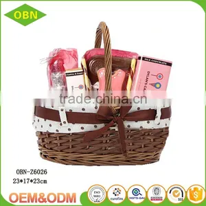 Unique Vintage Handled Handmade Wicker Christmas Gift Basket Empty With Ribbon thumbnail-3