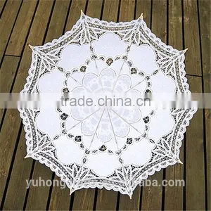 White Battenburg Lace Parasol & Bridal Lace Fan Set For Wedding thumbnail-6
