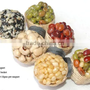 Real Beans in Bamboo Basket Fridge Magnet thumbnail-1