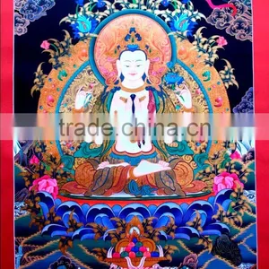 Thangka Chenrezig - The Buddha of Compassion Thangkas Handpainted in Nepal thumbnail-1