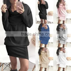 Women Casual Long Sleeve Dress Bodycon Evening Party Loose Sweater Mini Dress thumbnail-2
