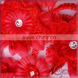 2016 Hot Sale Red Bridal Appliques Lace Guipure Glitter Fabric Rwith Sequins Organza Lace thumbnail-2