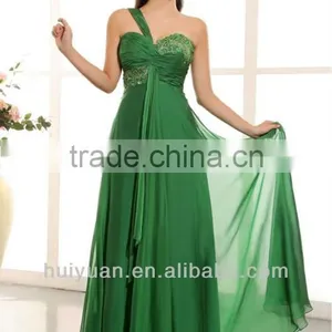 Newest One Shoulder Chiffon Emerald Green Bridesmaid Dresses thumbnail-1