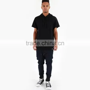 Cheap Black/grey Thin Fleece Blank Hoodie Short Sleeve Pullover Hoodie thumbnail-1