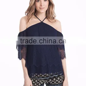 MGOO 2017 Summer Fashion Lace Top Thin T Shirt Trim Off Shoulder Bardot Lace Woven Top thumbnail-2