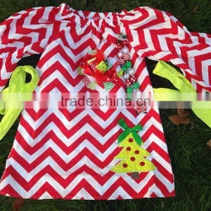 Baby Girls Christmas Red White Chevron Christmas Tree Dress With Matching Hair Bows and Chunky Necklace Set thumbnail-1