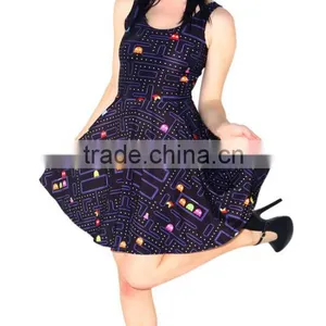 2017 3D Digital Printed Floral Eat Peas Pleated Dress for Women Wholesale thumbnail-2