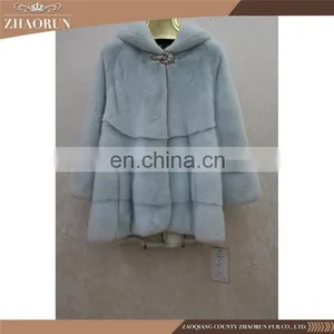 China Supplier Imported Mink Fur Jacket Blue Women Genuine Mink Fur Coat For Winter thumbnail-1