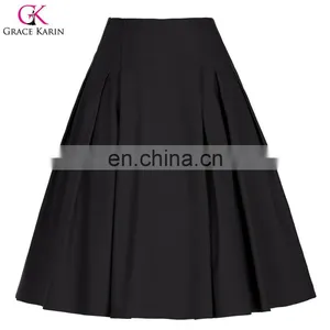 Grace Karin Women Solid Color High Stretchy Vintage Retro A-Line Short Black Skirt CL010451-1 thumbnail-1