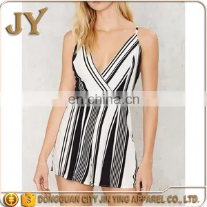 White and Navy Stripes Fashion Jumpsuit Adjustable Straps Unlined v Neck With Crossover Design Jumpsuits for Women 2016 thumbnail-1