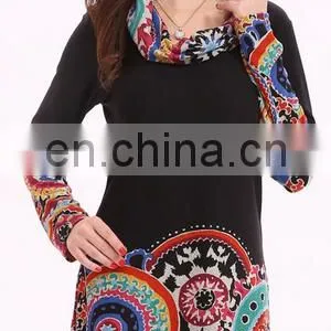 Maple Leaf Print Cowl Neck Autumn Dress Guangzhou Clothing thumbnail-3