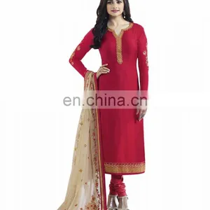 2017 Royal Occasion Wear Semi-Stitched Straight Cut Style Salwar Kameez (salwar Kameez Suits) thumbnail-1