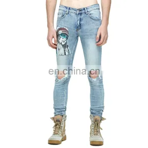 DiZNEW Denim Ripped Pants Slim Fit Digital Print Bulk 2020 Factory Manufacturer Jeans Men thumbnail-1