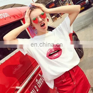 New Product Autumn Hot Style European and American Loose Solid Color Printing Round Neck Short Sleeve Women's T-shirt thumbnail-2
