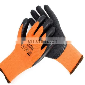 Orange Polyester Loop Napping Liner Latex Crinkle Coated Gloves Winter Working thumbnail-1