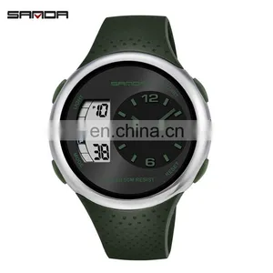 SANDA 763 Men Boys Sport Latest Silicone Strap Quartz Analog Waterproof Cheap Digital Watch thumbnail-1