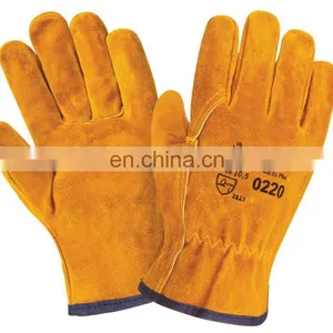 Unlined Mens Yellow Split Cowhide Leather Driver Work Gloves Wholesale thumbnail-1