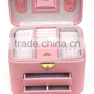 Faux Leather Jewelry Box Jewelry Storage Case With Mirro and Drawers thumbnail-5