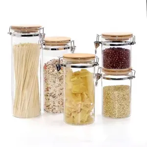 Sealed Canister Jar Empty Borosilicate Food Glass Container Packing Spice Storage Jar With Wooden Lid thumbnail-1