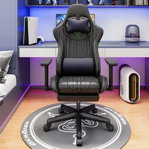 Professional Ergonomic High-Back Gaming Chair With Retractable Footrest, Adjustable Lumbar Support, and PU Leather Racing Style Office Chair. thumbnail-1